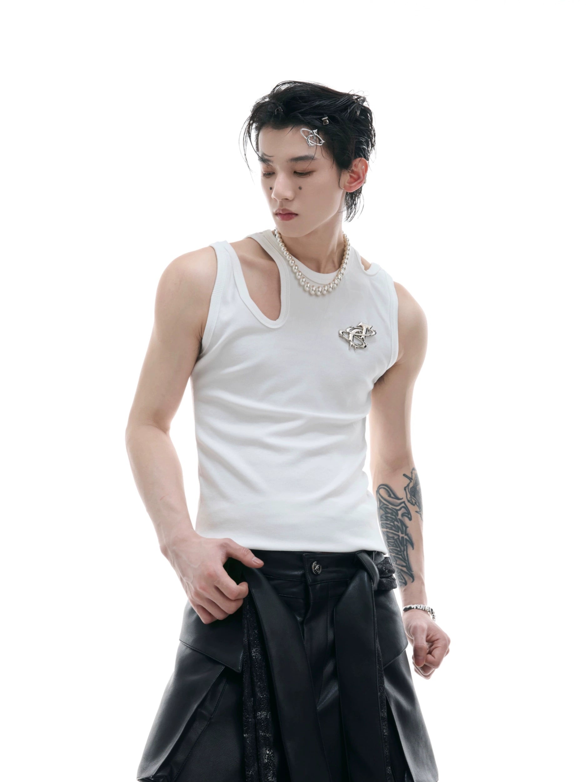 White Athletic Cut Out Tank Top