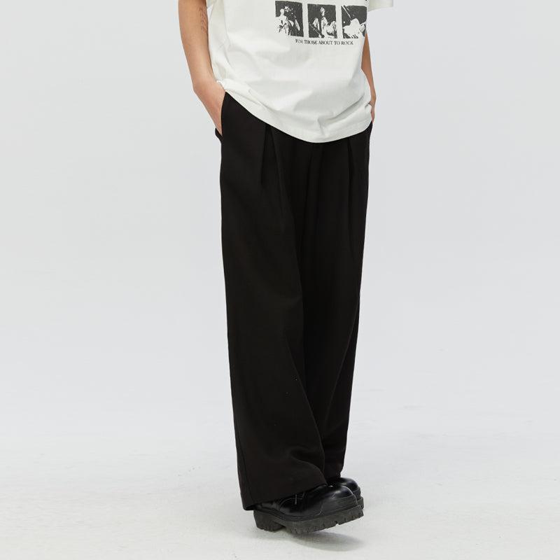 Solid Color Pleated Trousers - chiclara