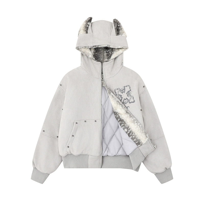 Midnight Howl Furry Ears Hoodie Jacket