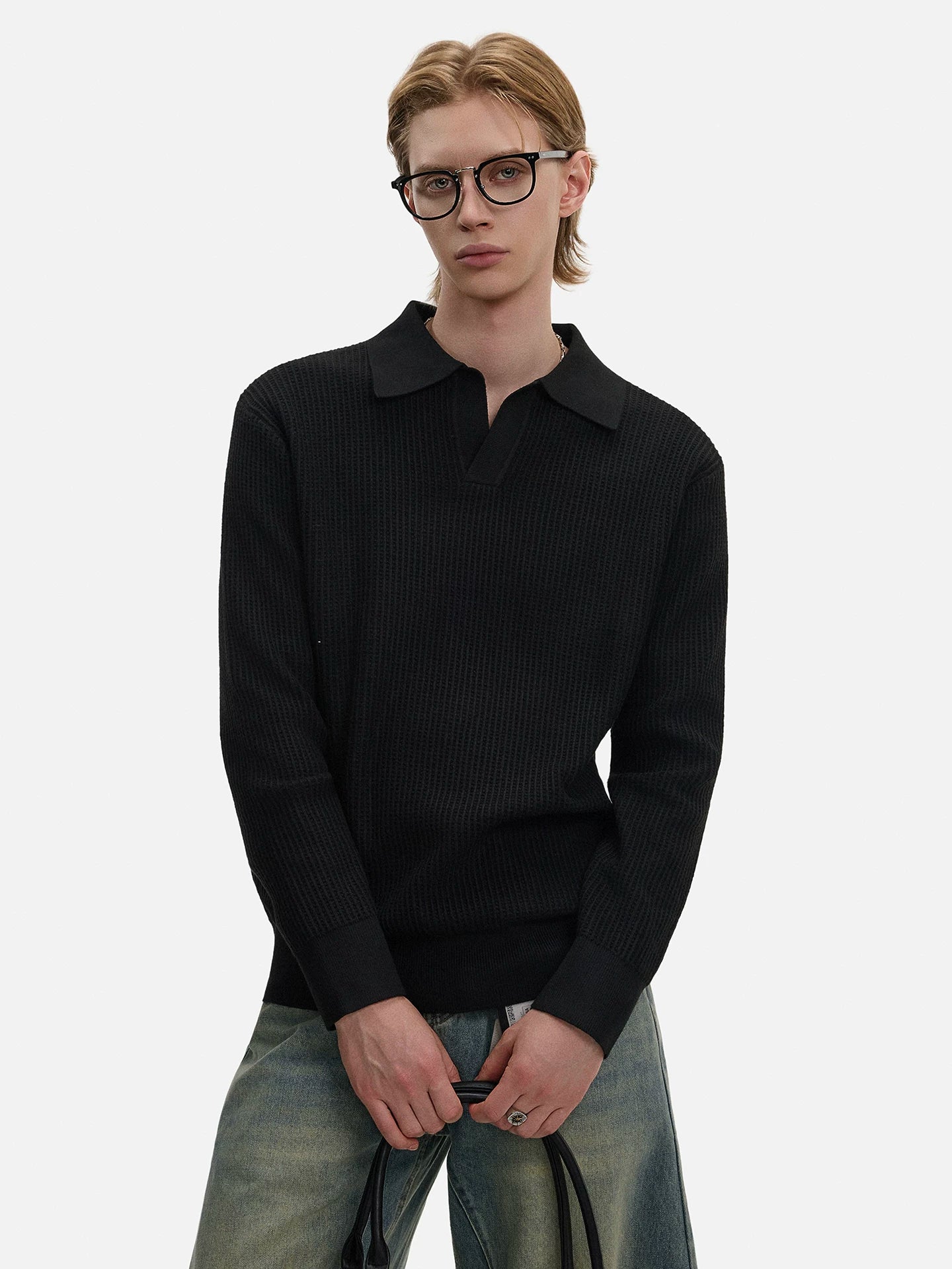 Waffle Knit Polo Sweater