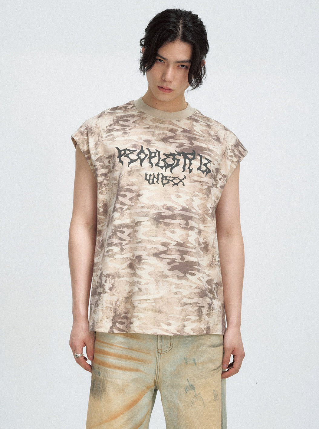 Men's Punk Letter Wash Vest Top