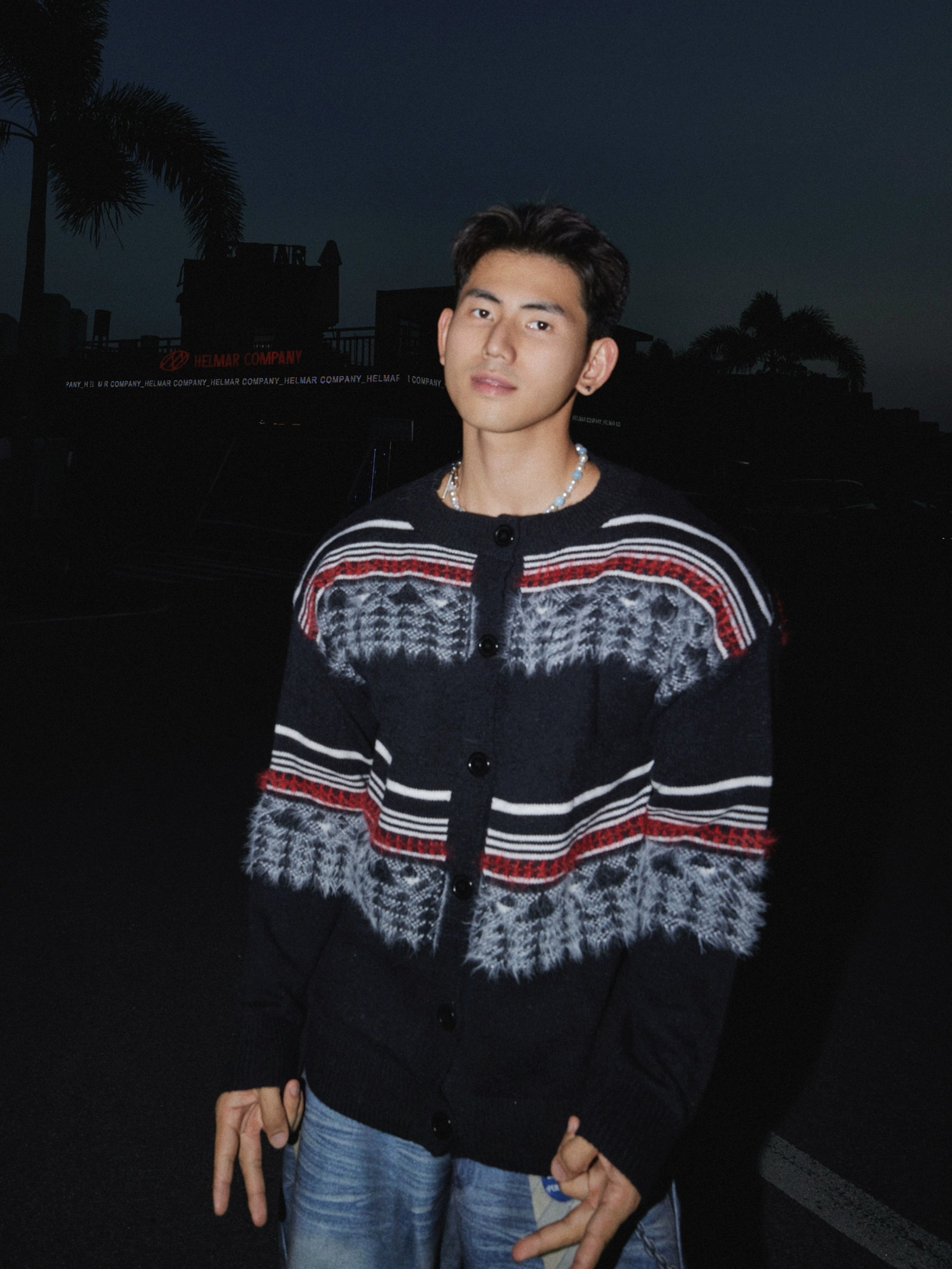 Retro Chevron Pattern Cardigan