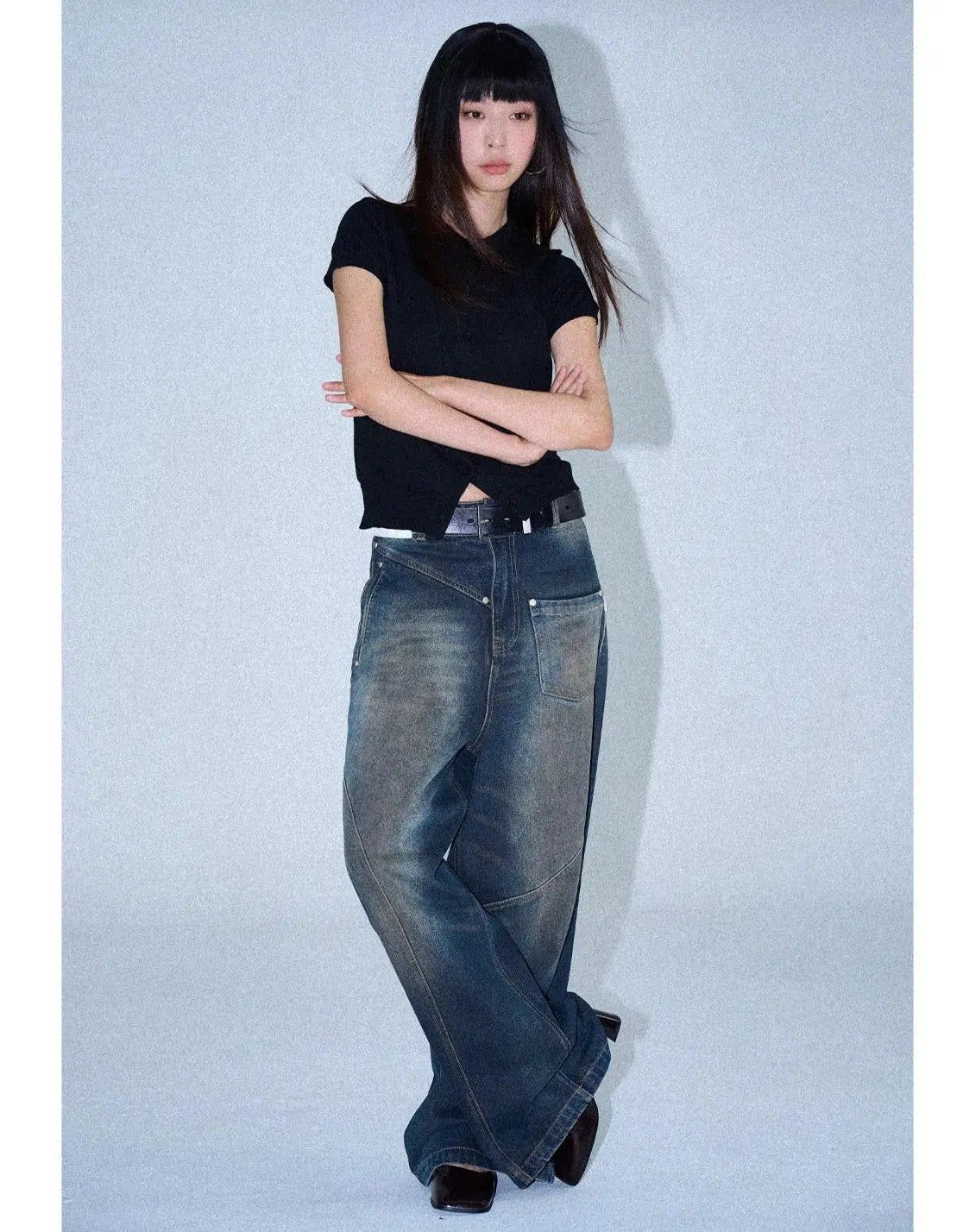 Faded Front Pocket Jeans - chiclara