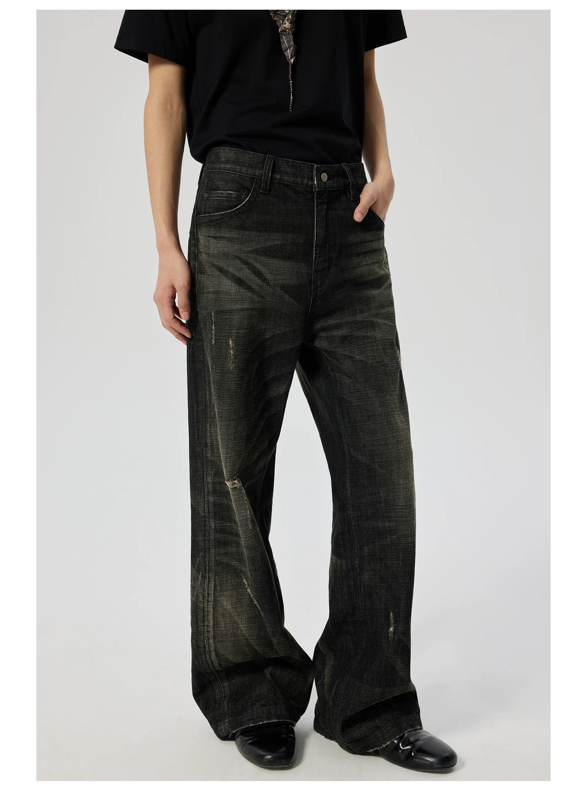 Nightscar Distressed Wide-Leg Jeans