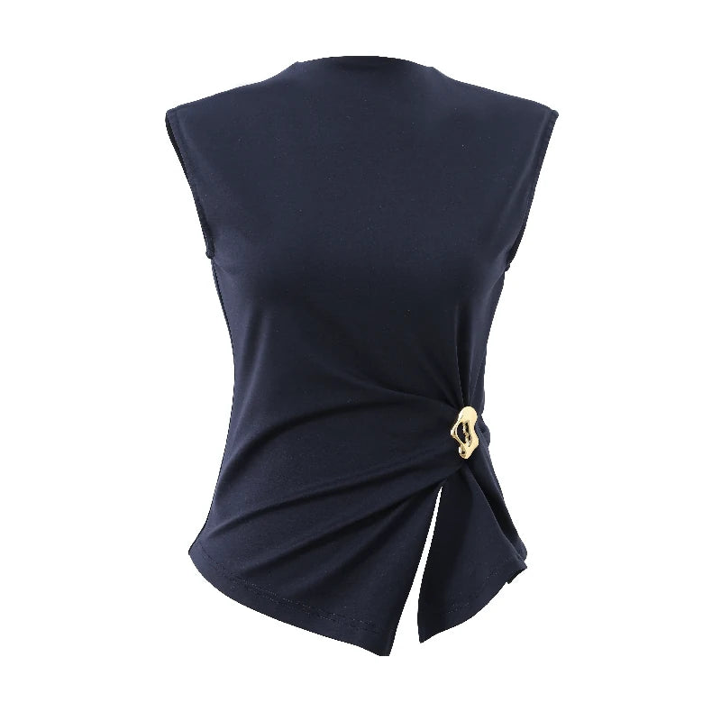 Gathered Buckle Ring Sleeveless Top