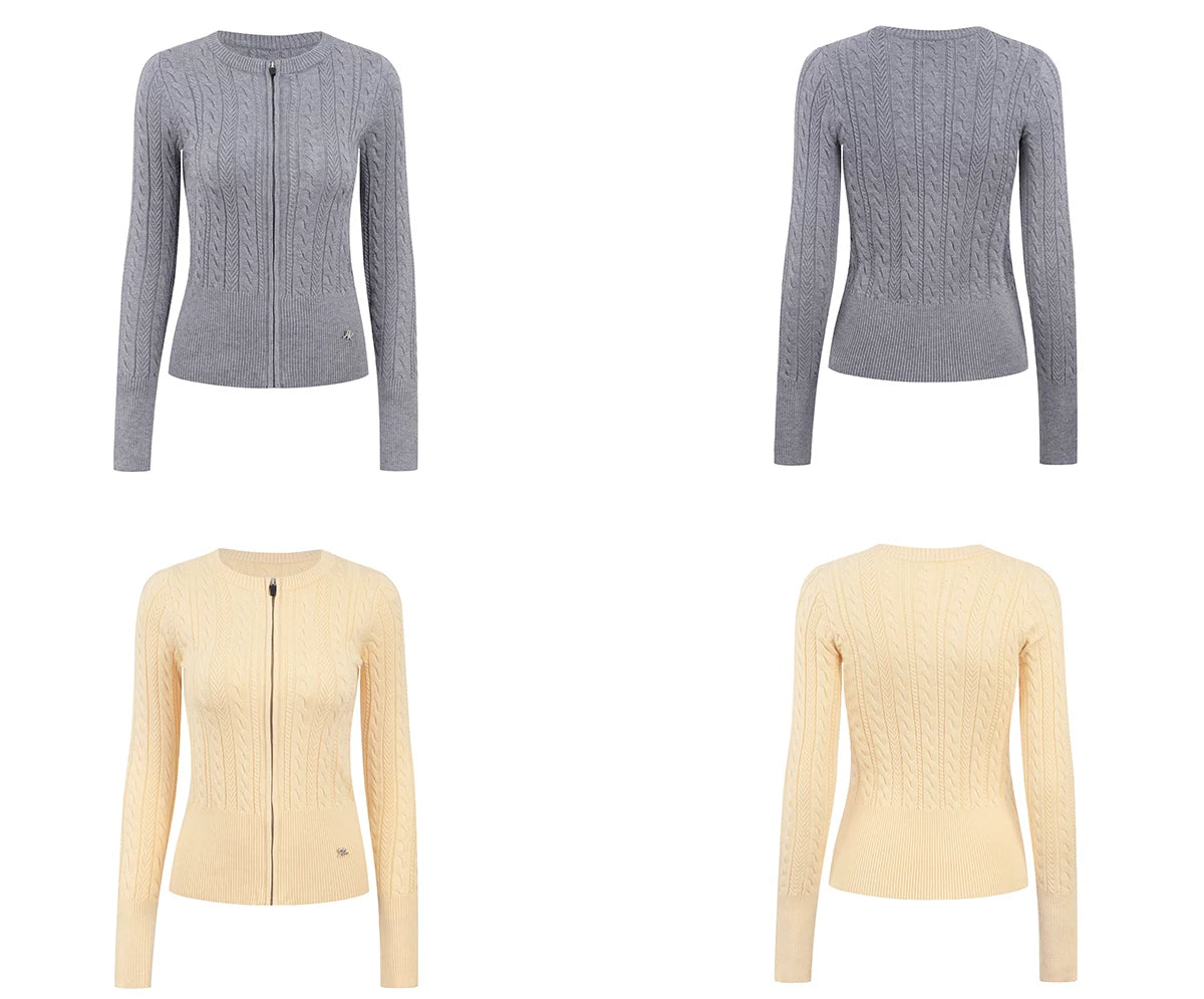 Round-neck Cable-knit Fitted Cardigan