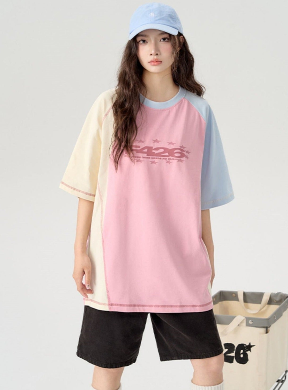 Asymmetric Contrast Stitch T-Shirt - chiclara