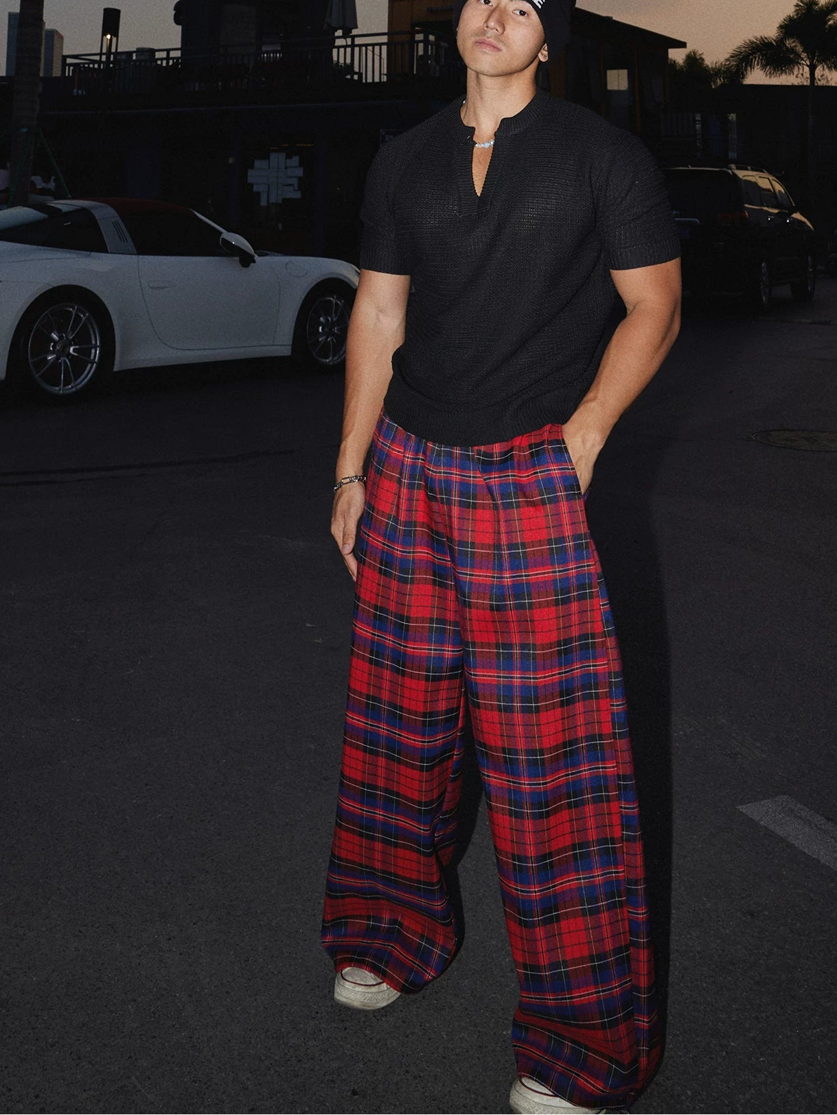Sunset Circuit Tartan Wide-Leg Pants