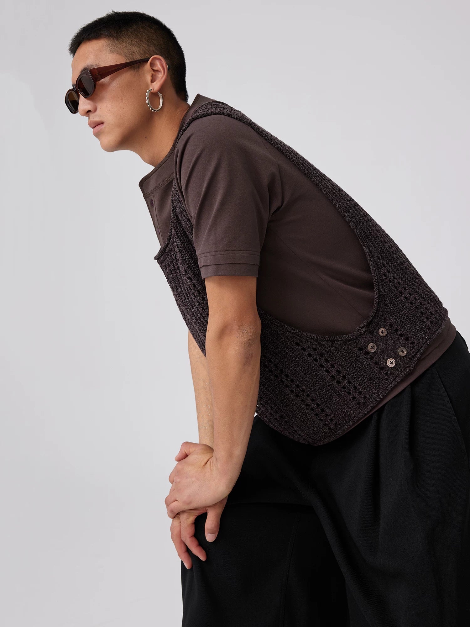 Open-Knit Button-Detail Vest