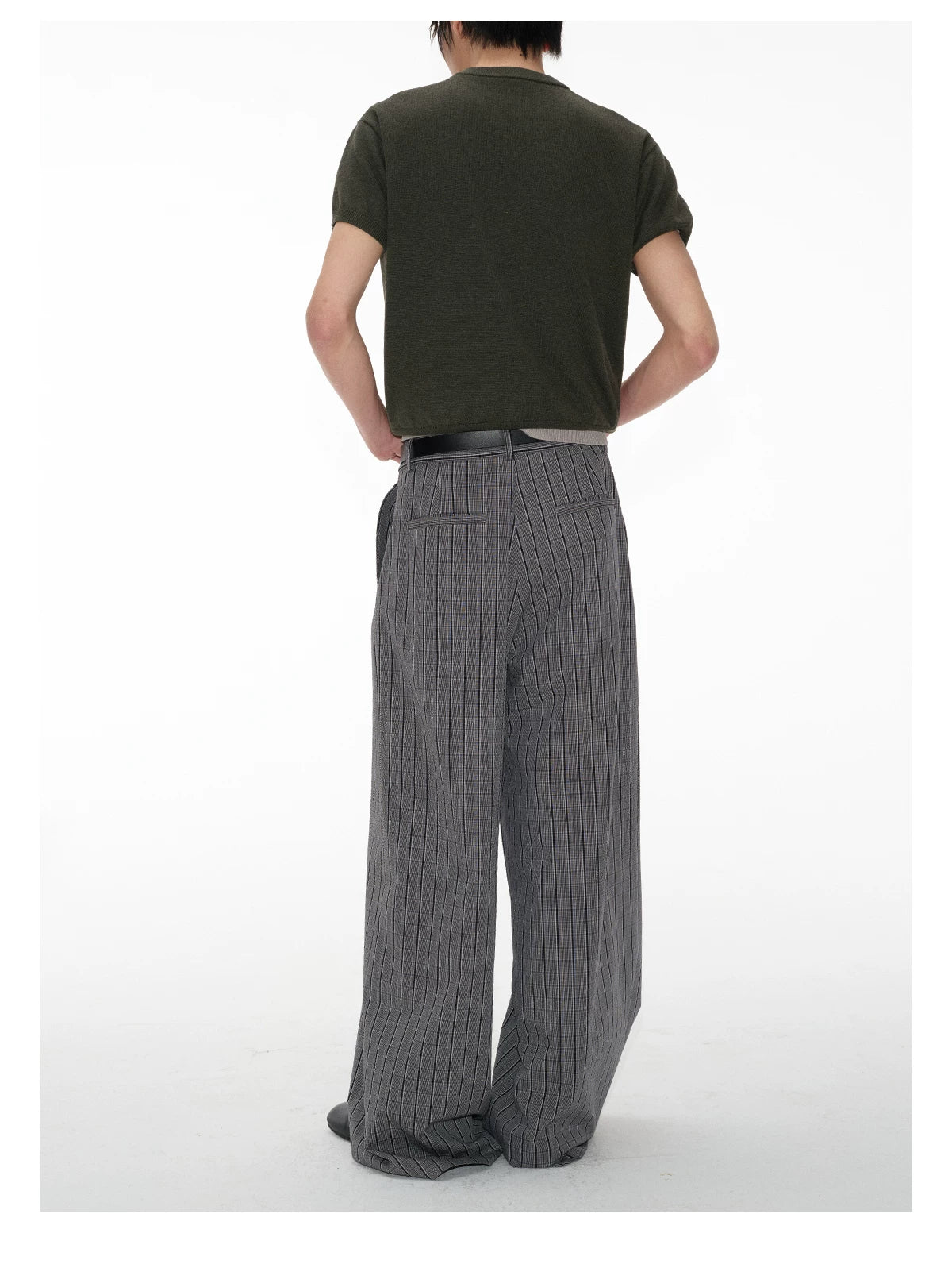 Grey Glen-Check Pleated Wide-Leg Trousers