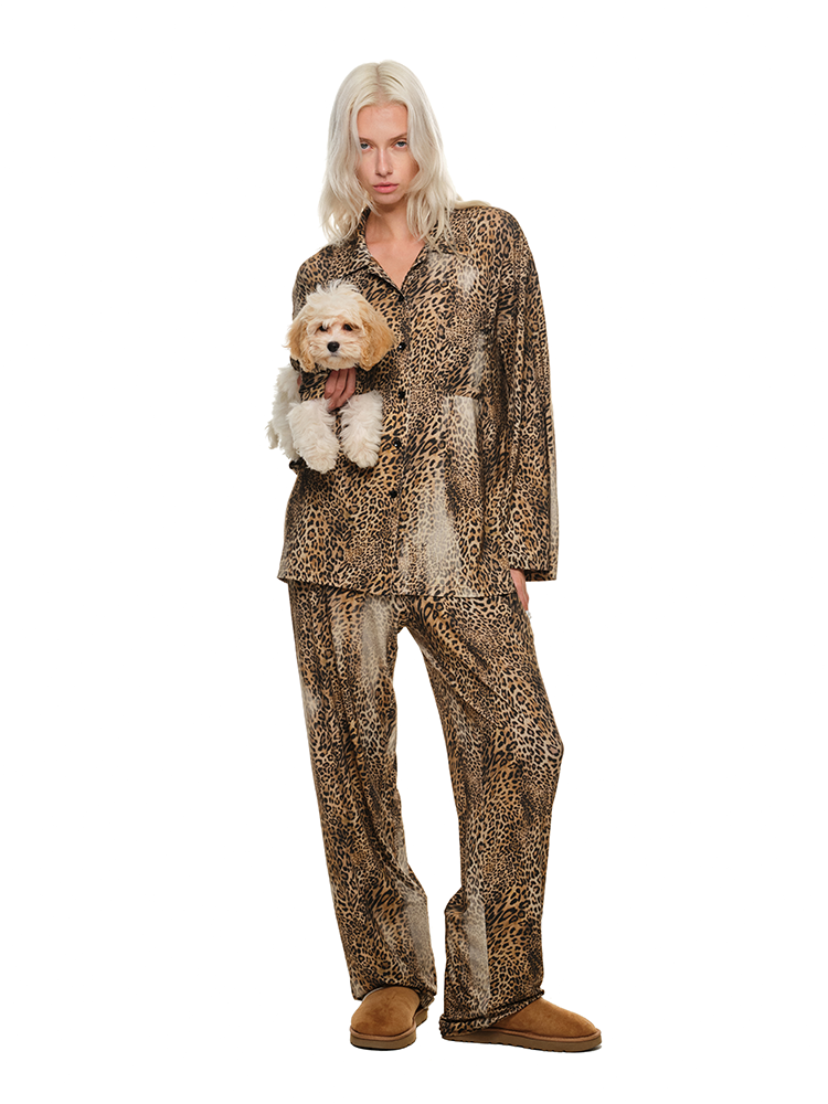 Leopard Print Silk Pajama Set