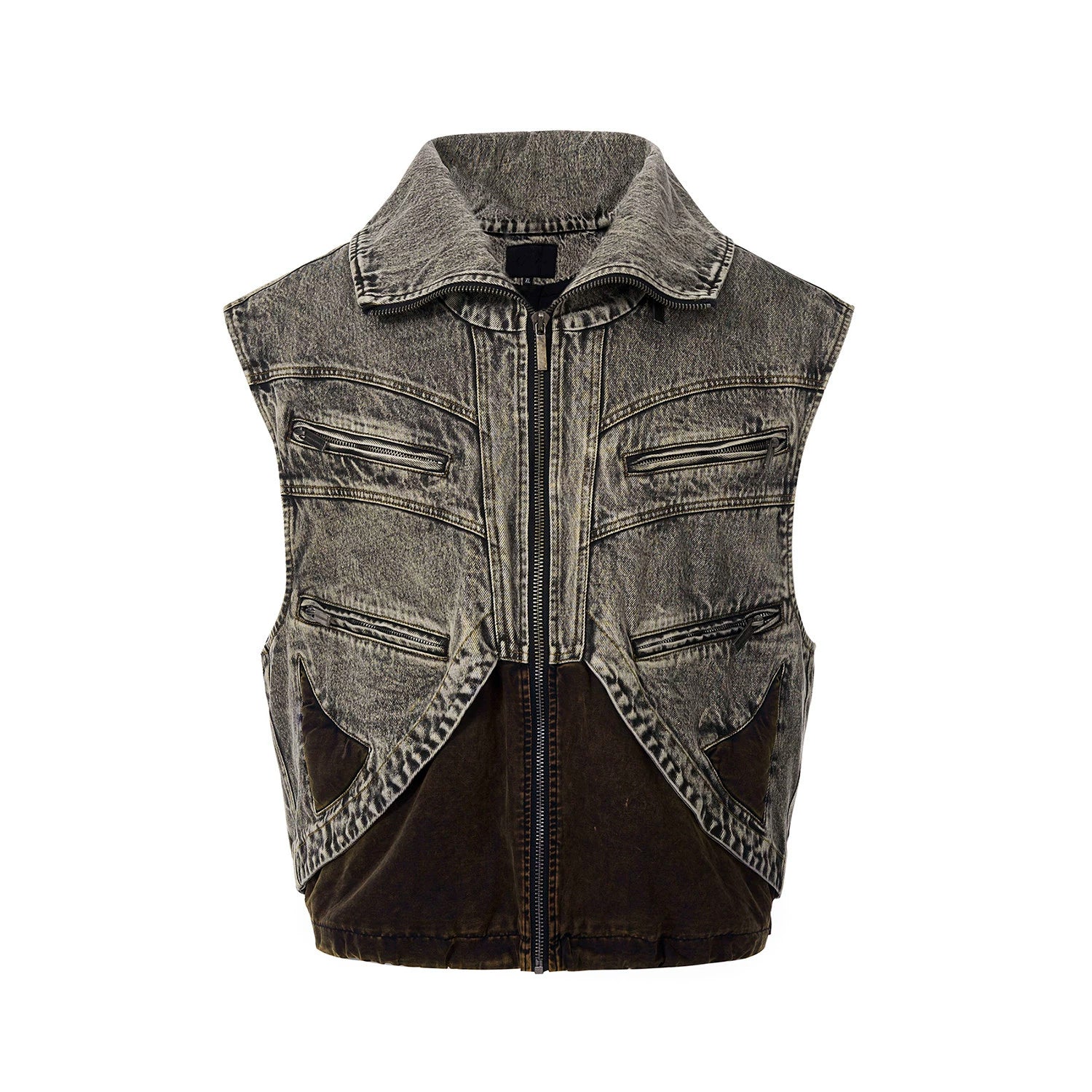 Distressed Zip Front Denim Vest