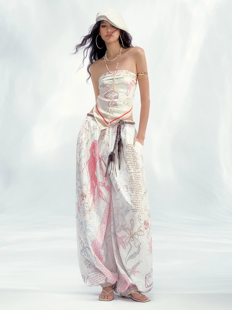 Pink Floral Print Wide Leg Pants