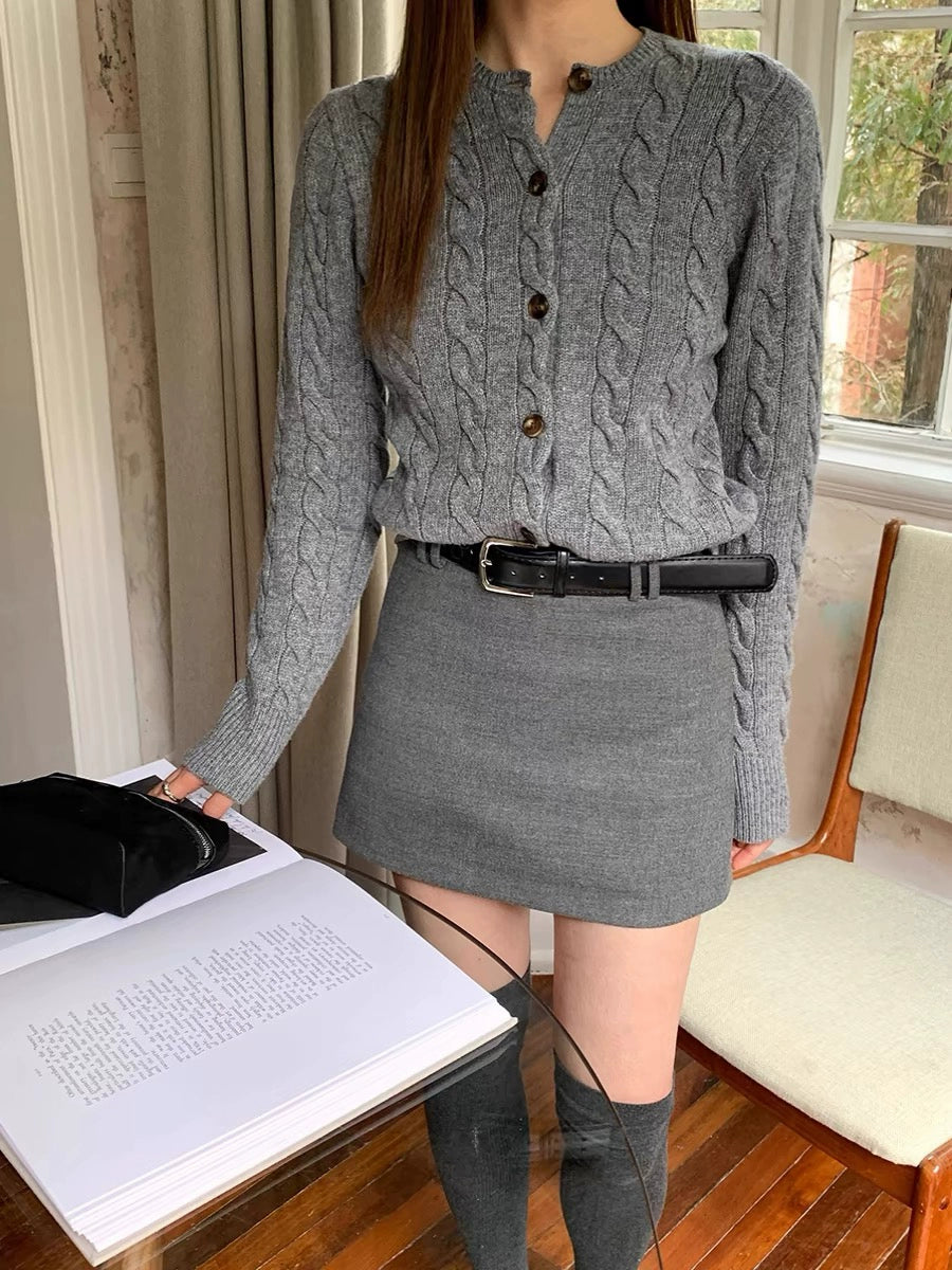 Gray A-Line Mini Skirt with Black Belt