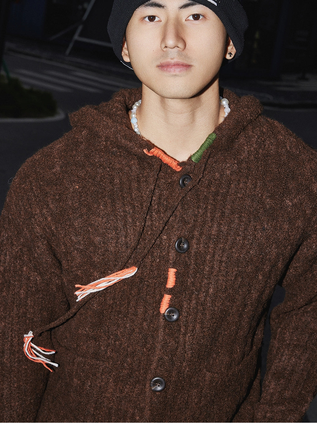 Rustic Ember Handstitch Knit Cardigan