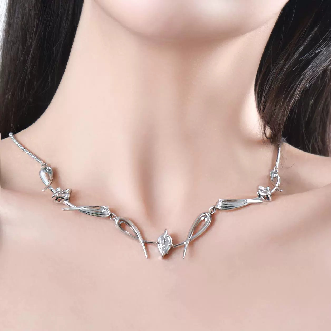 Silver Leaf Crystal Necklace