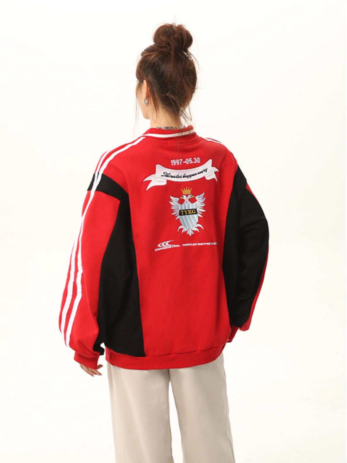 Polo Collar Long Sleeve Embroidered Sweatshirt