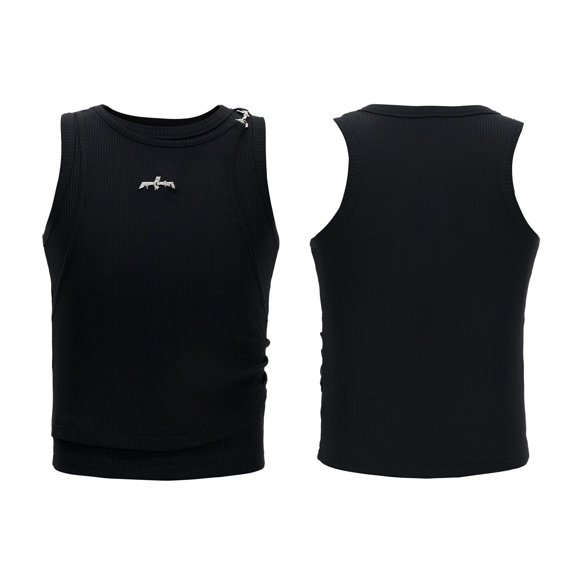 Layered Ribbed Hardware Accent Tank Top