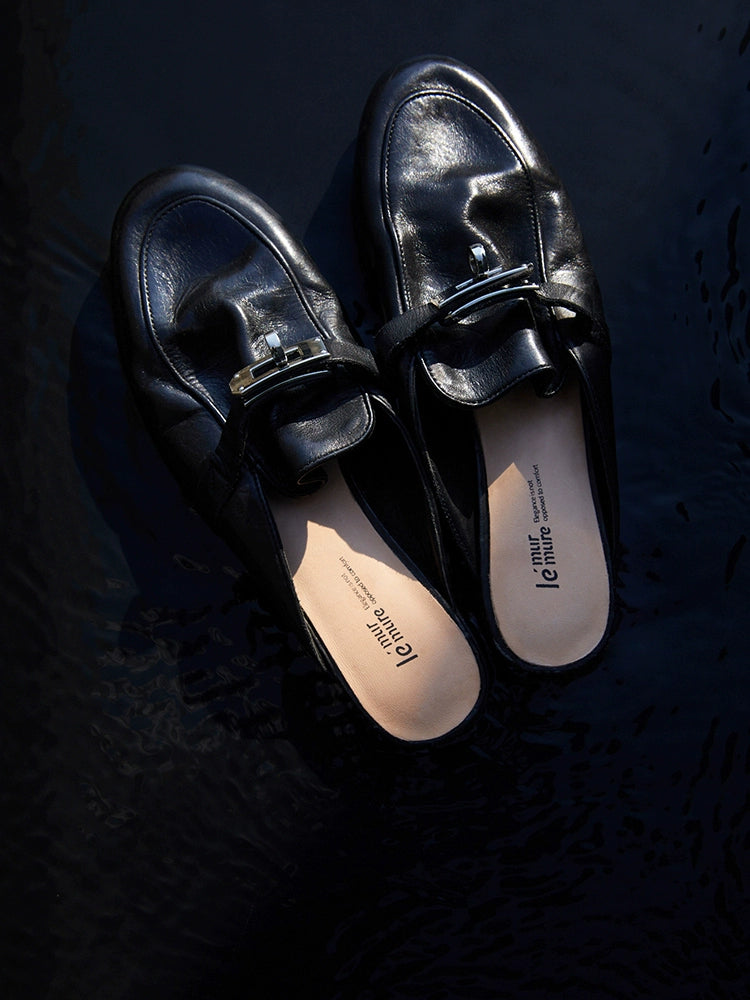 Leather Buckle Mules