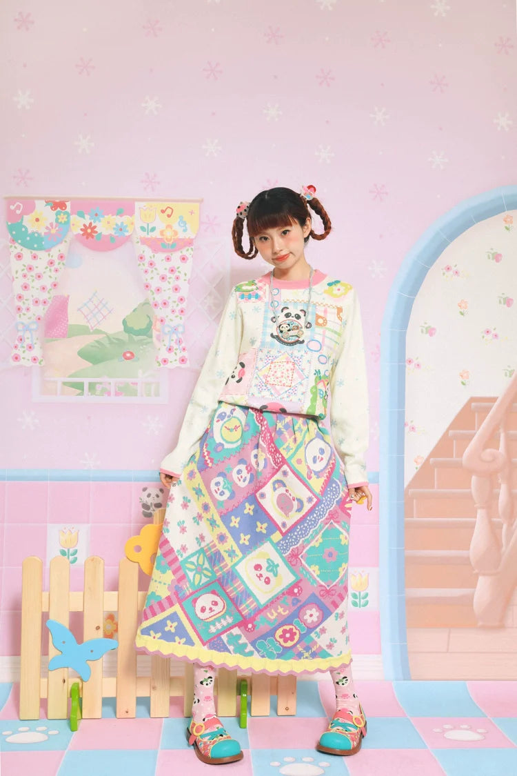 Sweet Panda Garden Knit Skirt