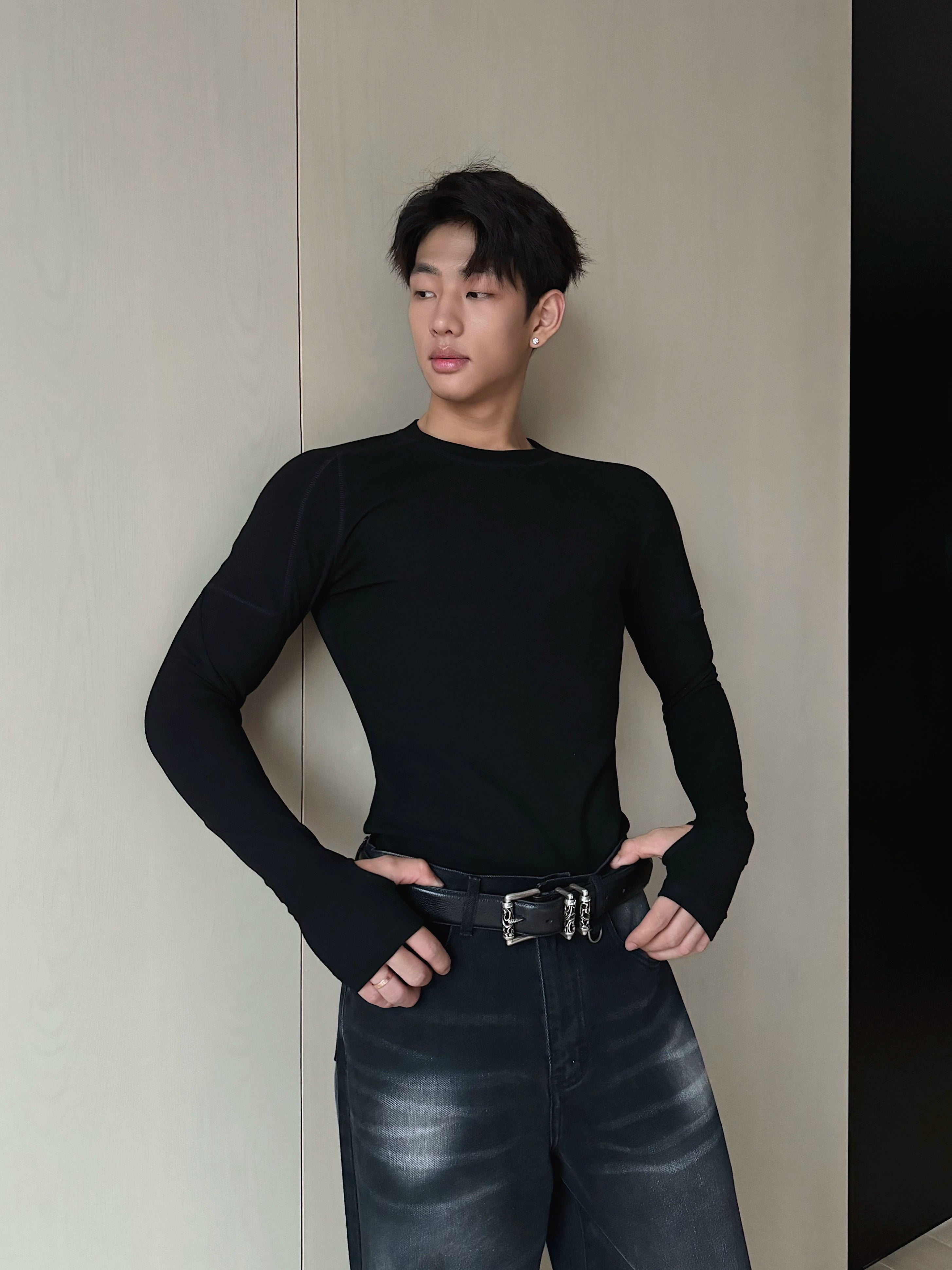 Black Slim Fit Long Sleeve Shirt