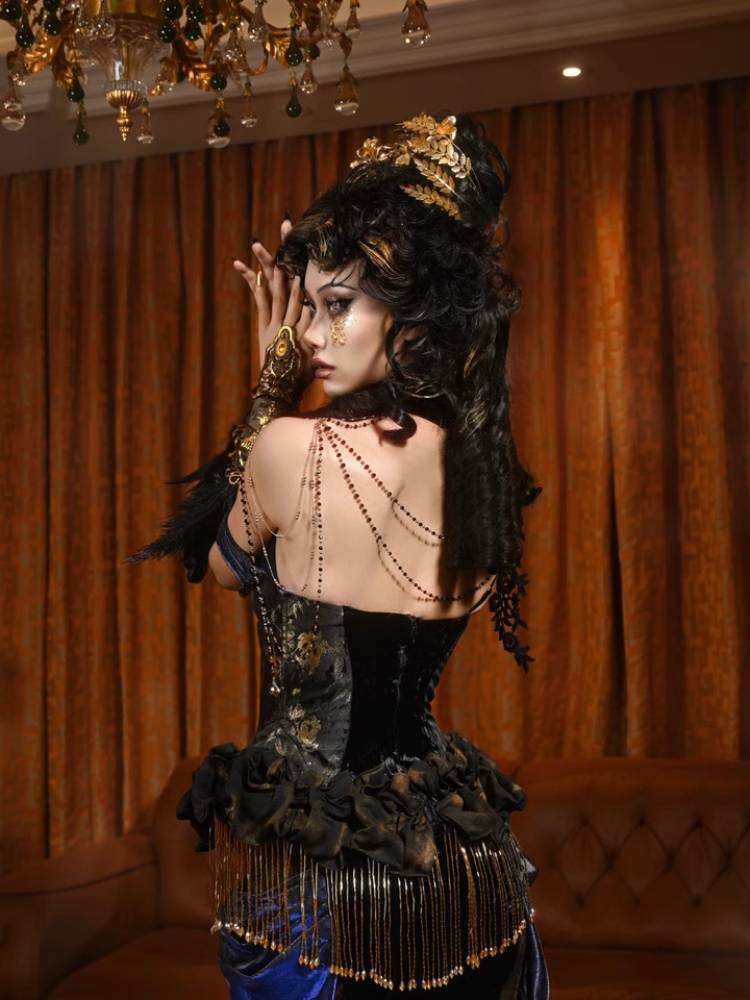 Victorian Steampunk Corset Dress - Gold Satin Gothic Ball Gown