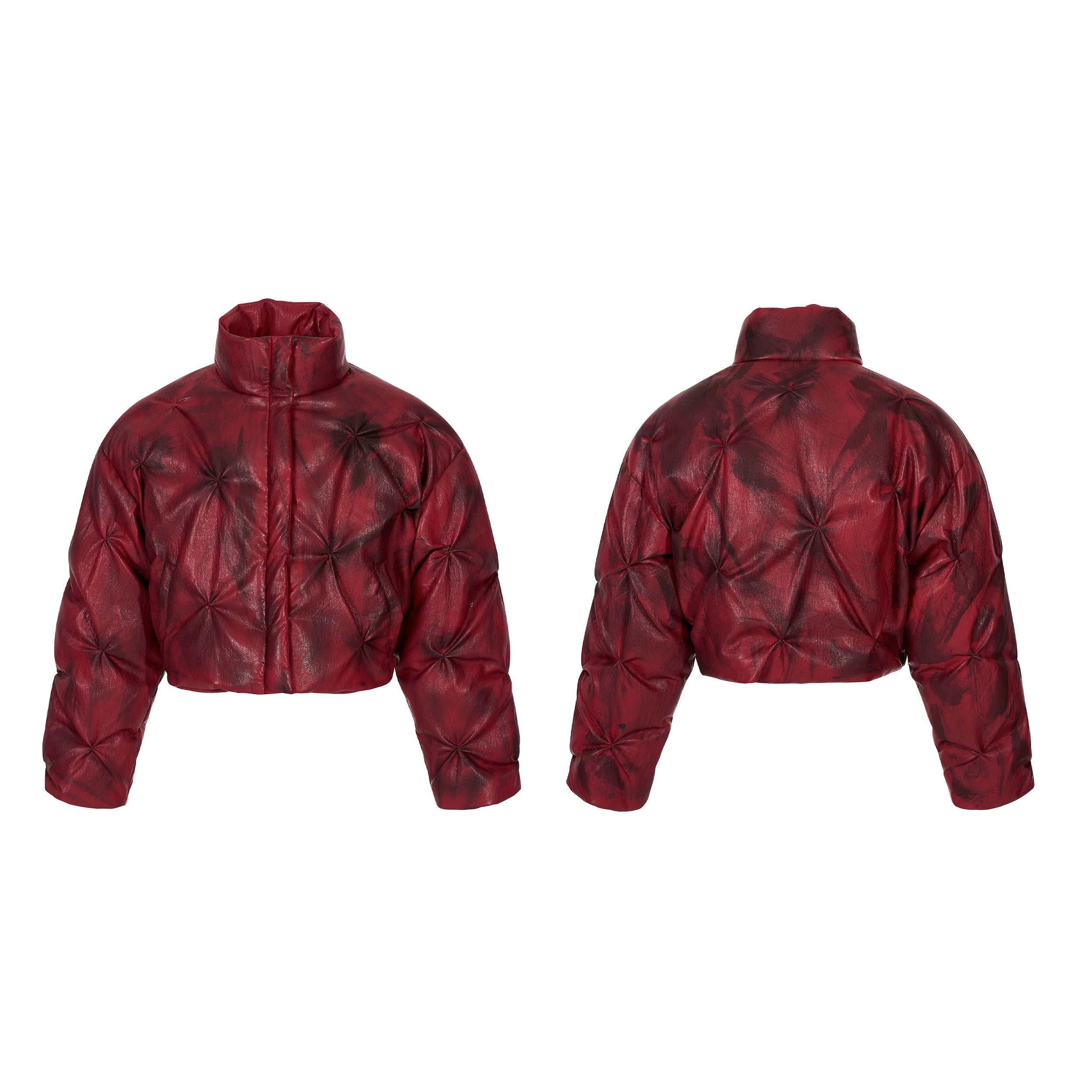 Crimson Storm Oversized Leather Puffer Jacket