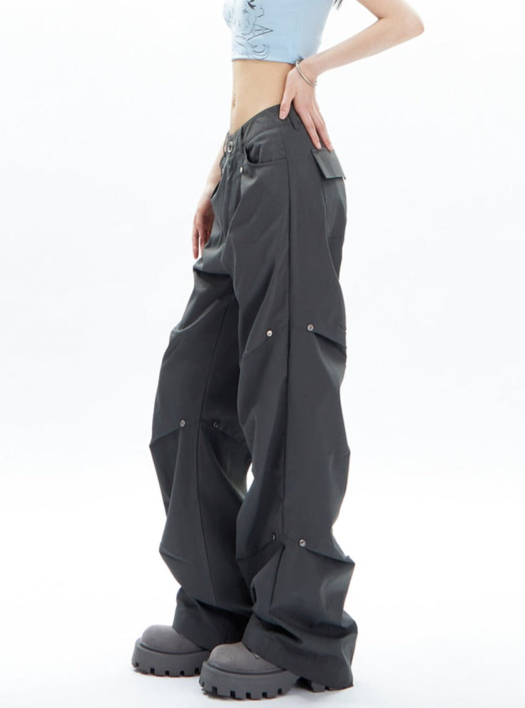 Charcoal Cargo-Style Wide-Leg Pants