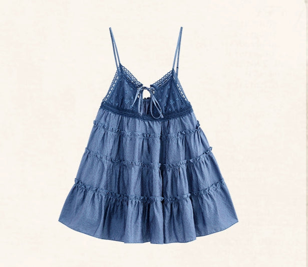 Blue Denim Tiered Babydoll Cami Dress