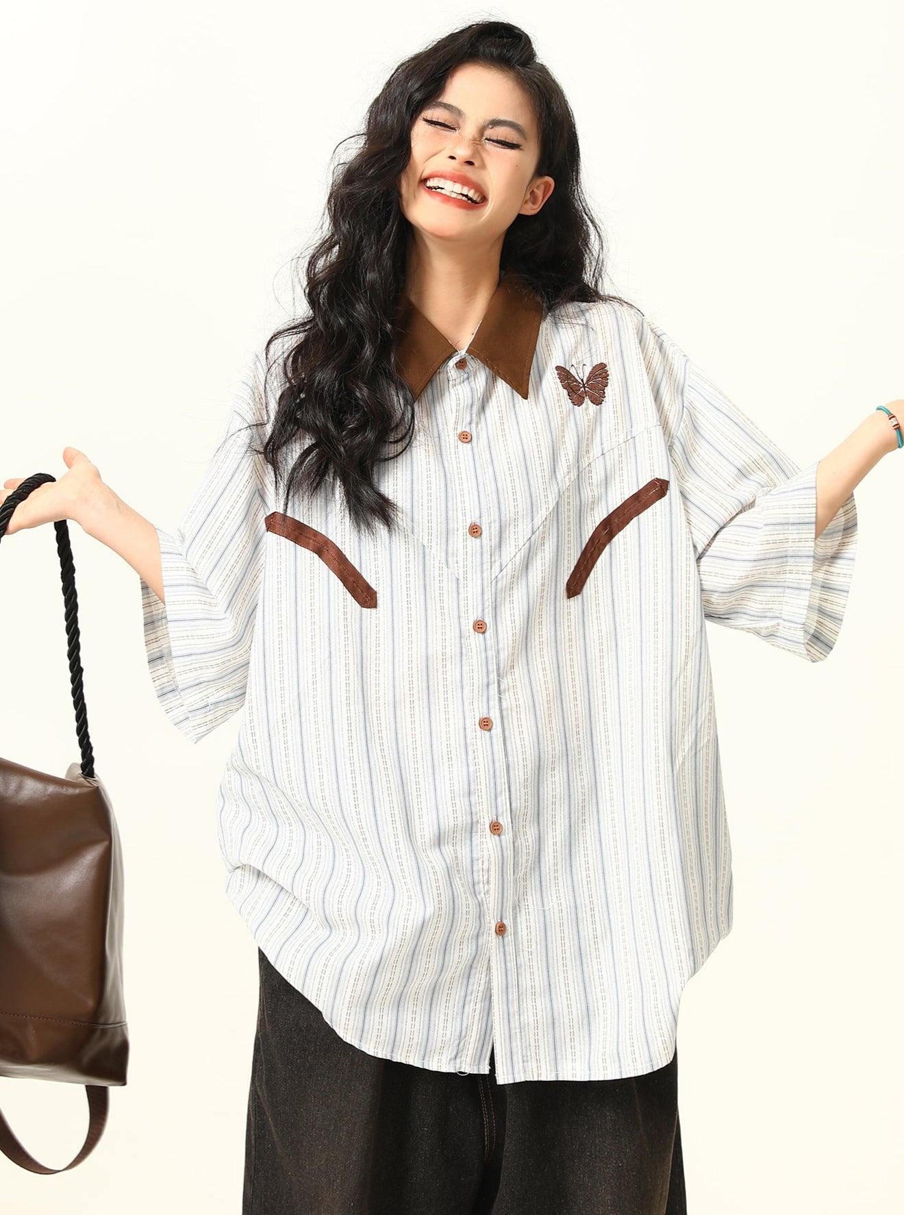 Butterfly Western Stripe Button-Up Shirt