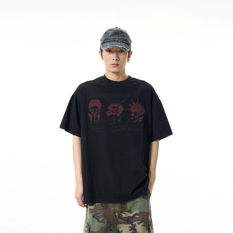 Black Oversized Graphic Tee with Red Print