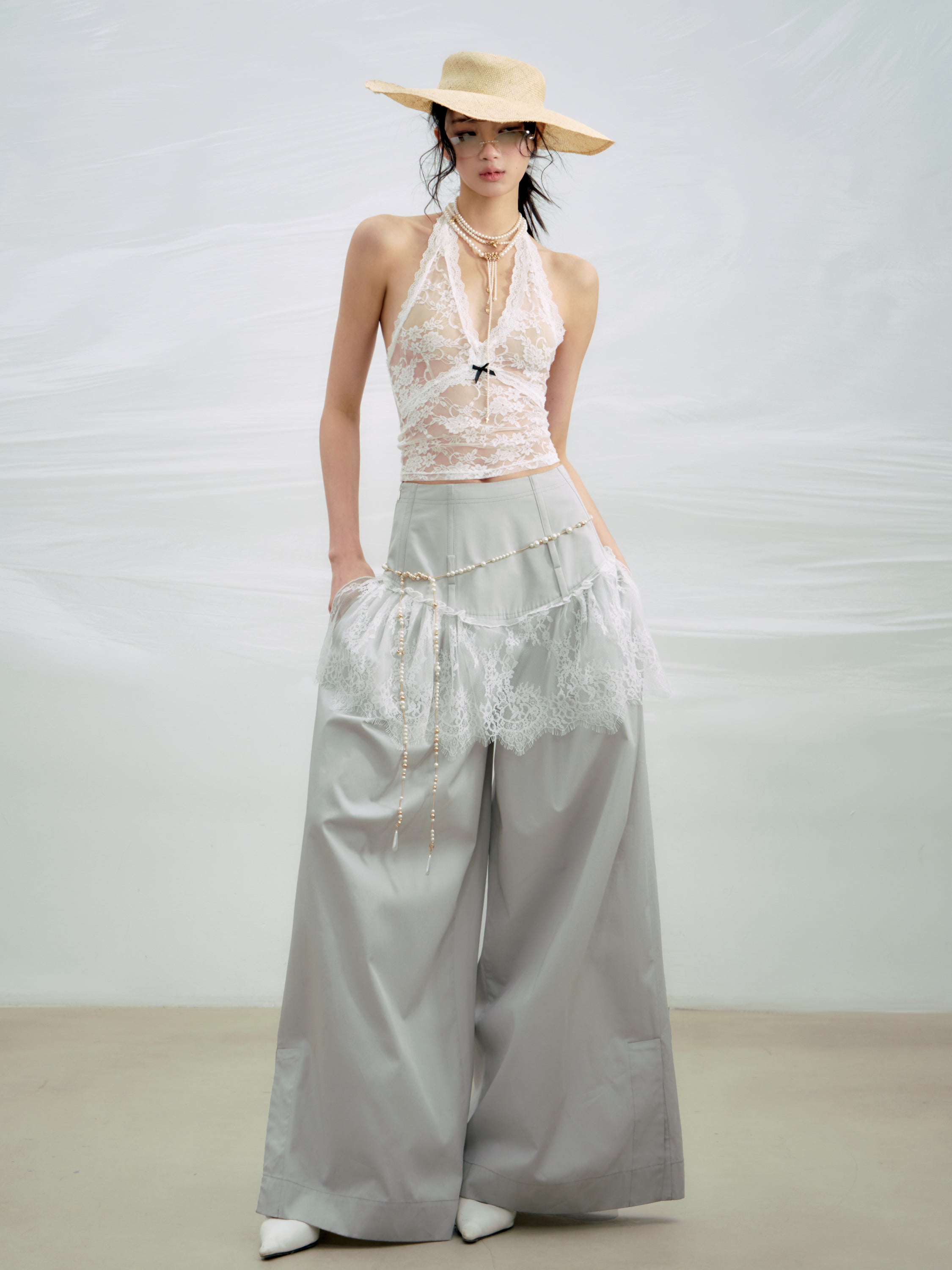 Pleated Cotton Wide-Leg Palazzo Pants