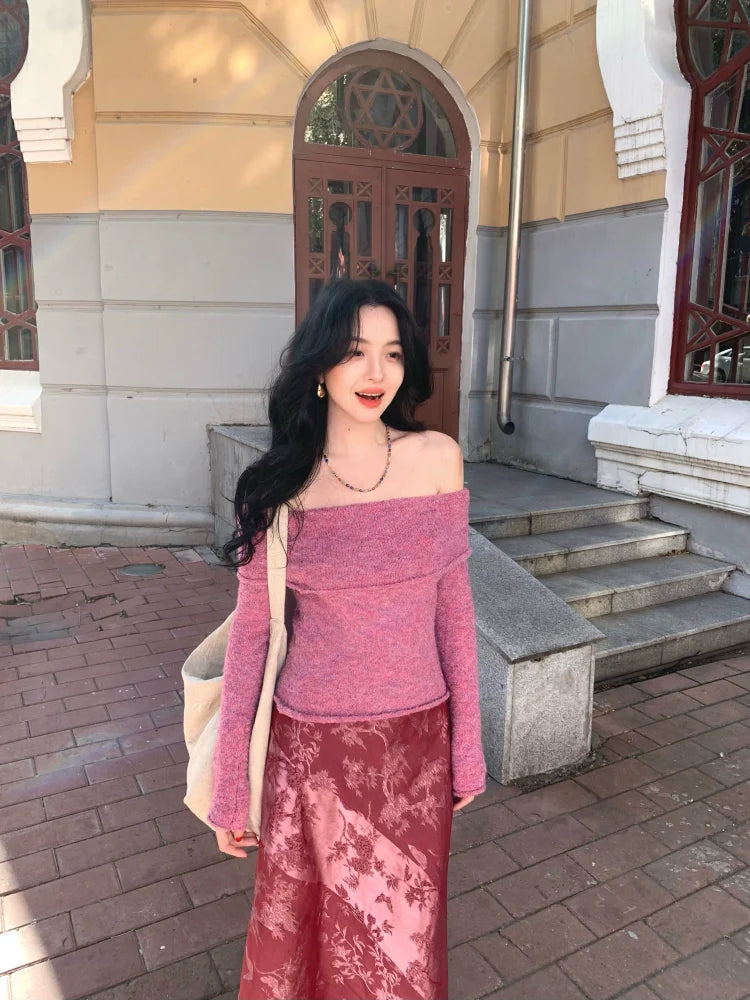 Off-Shoulder Knit Sweater Top