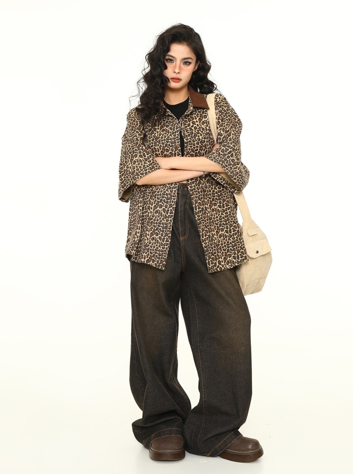 Leopard Print Oversized Work Shirt