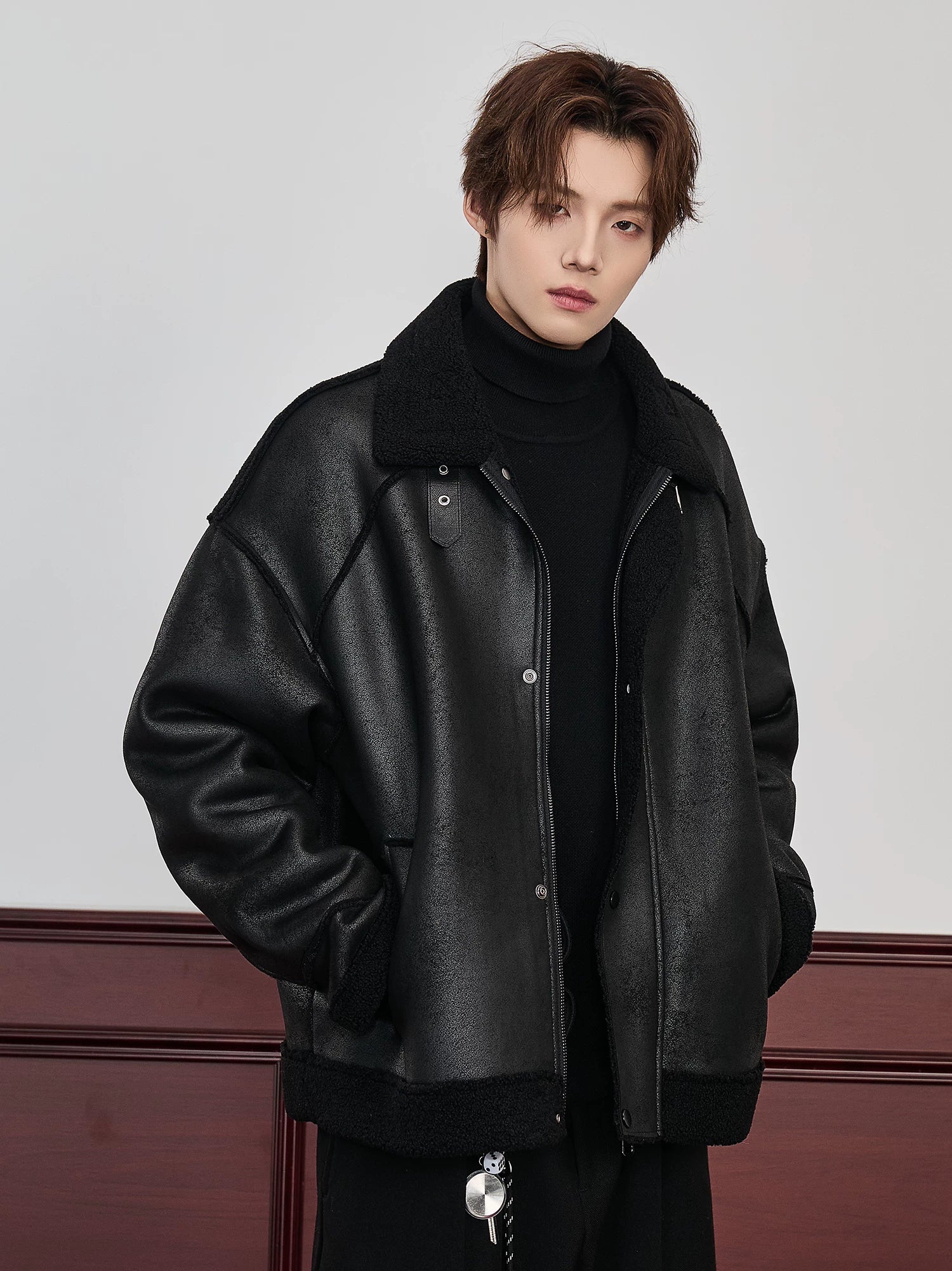 Midnight Aviator Shearling Jacket