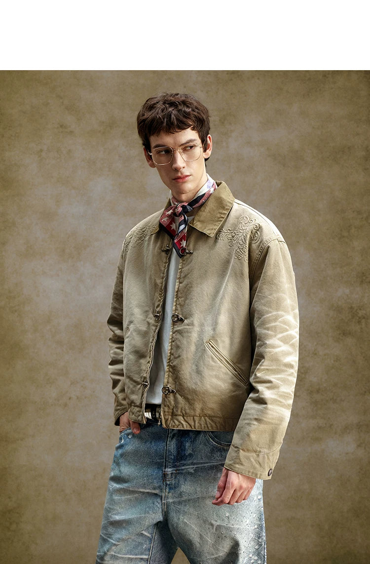 Embroidered Toggle Front Utility Jacket