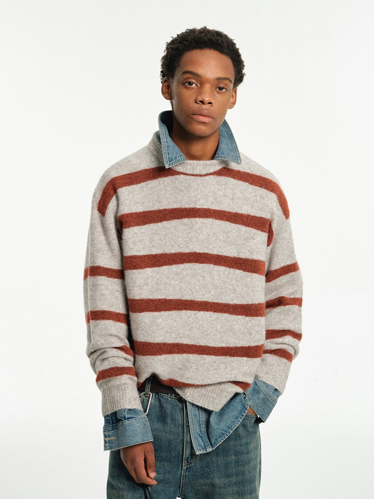 Contrast Stripe Crew Neck Knit Sweater