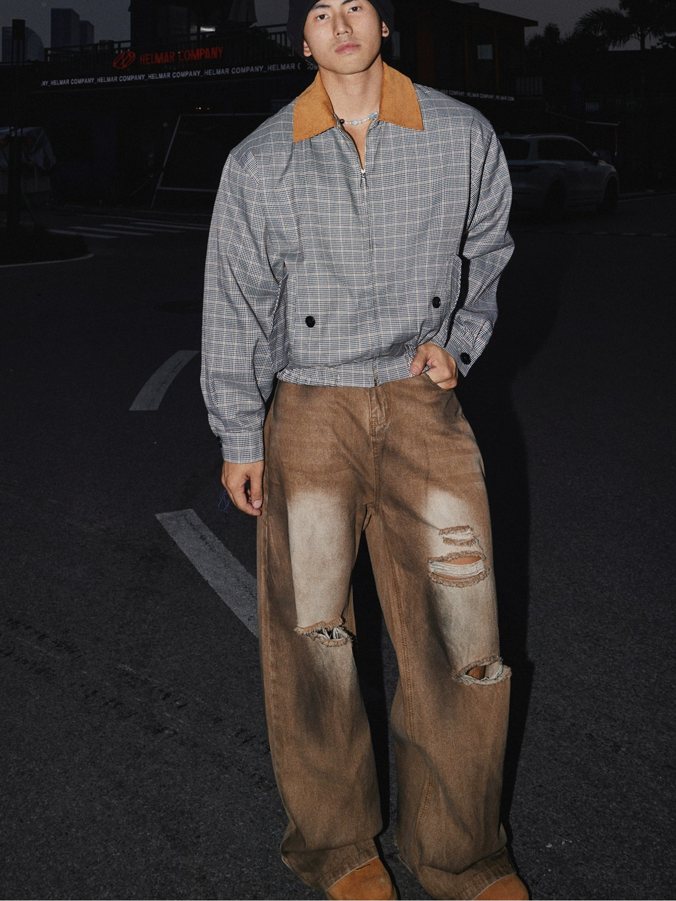 Maple Collar Plaid Zip Jacket