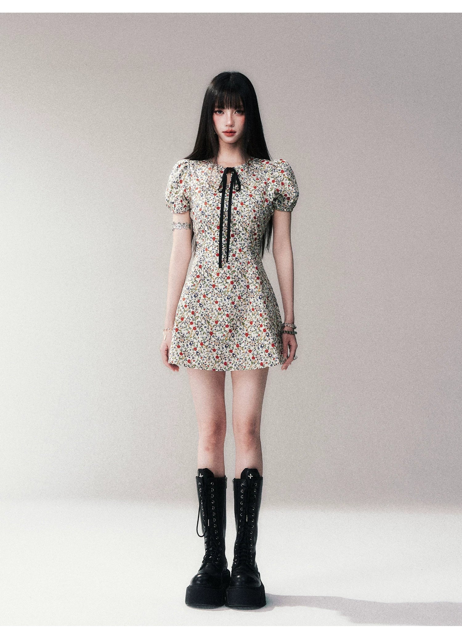 Garden Muse Bow‑Tie Floral Mini Dress