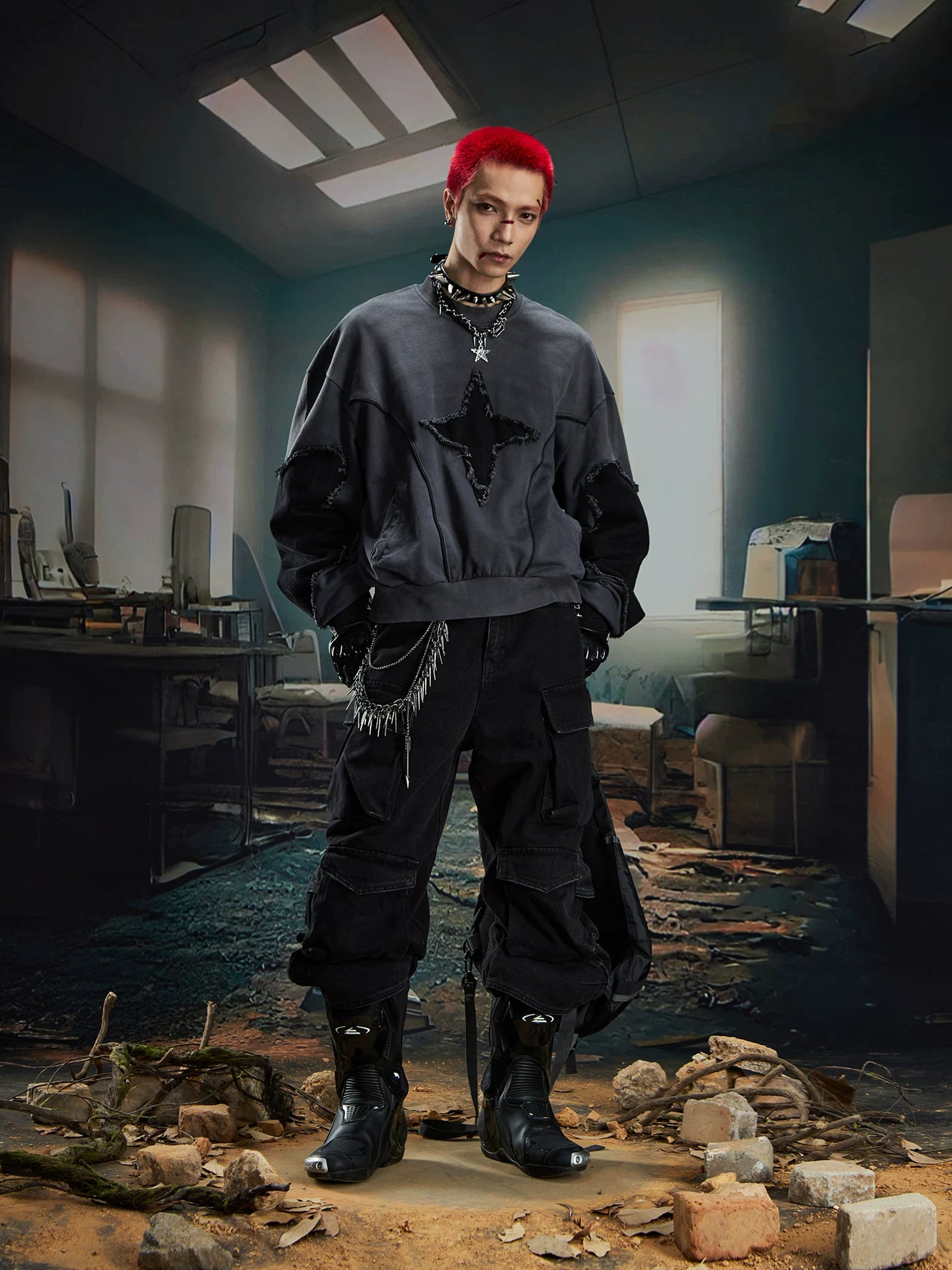 Riftstar Shredded Oversize Crewneck Sweater
