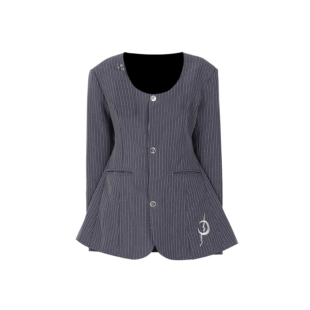 PINKSPINK Gothic Pinstripe Peplum Jacket - Charcoal Gray