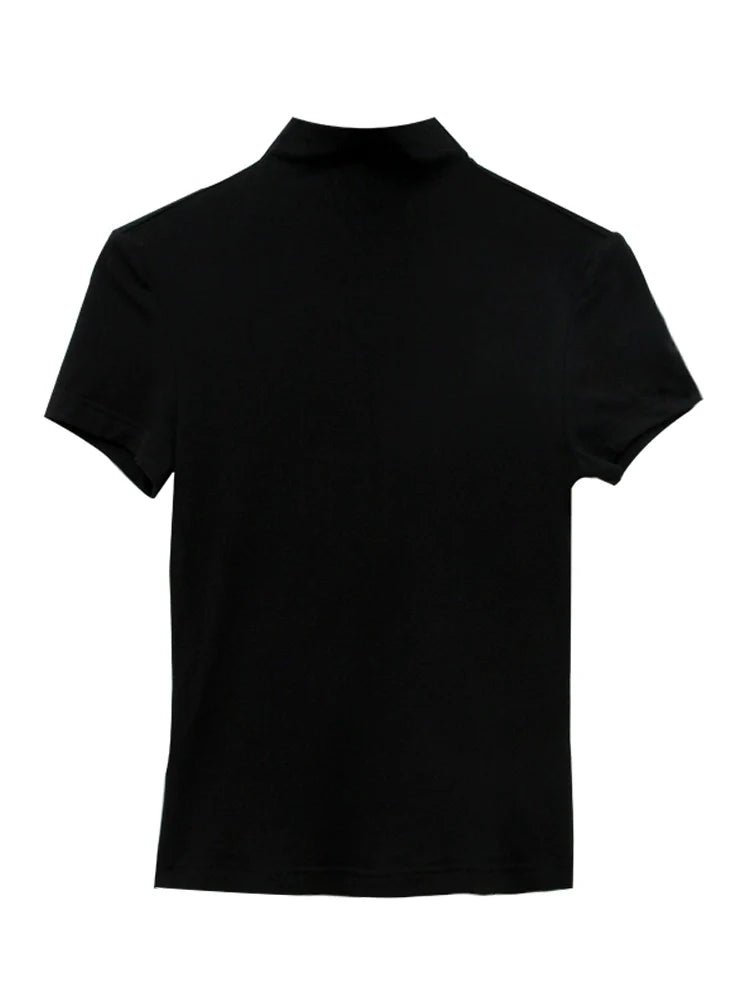 Black Short Sleeve Mock Neck Top