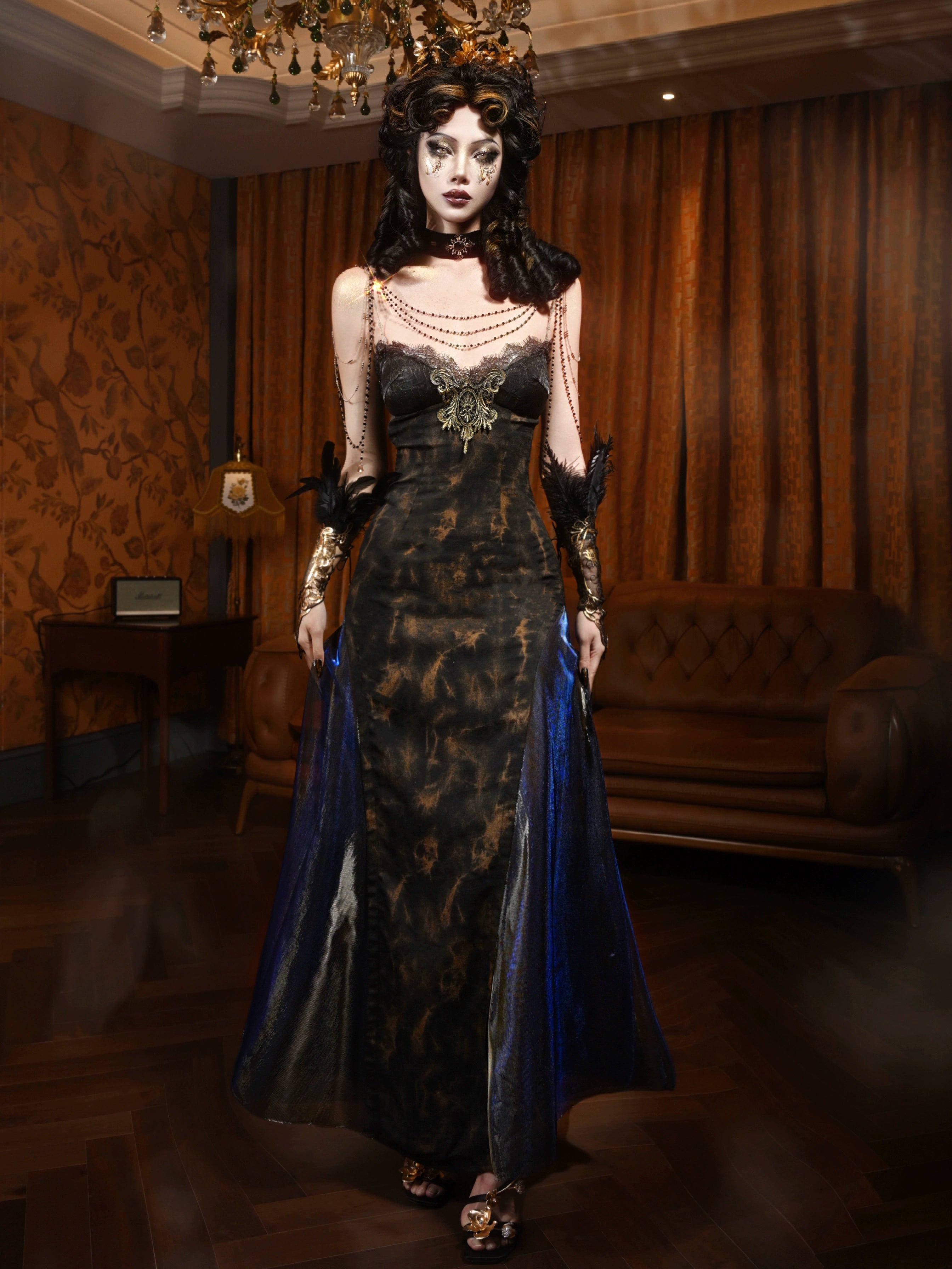 Midnight Lace Victorian Evening Gown