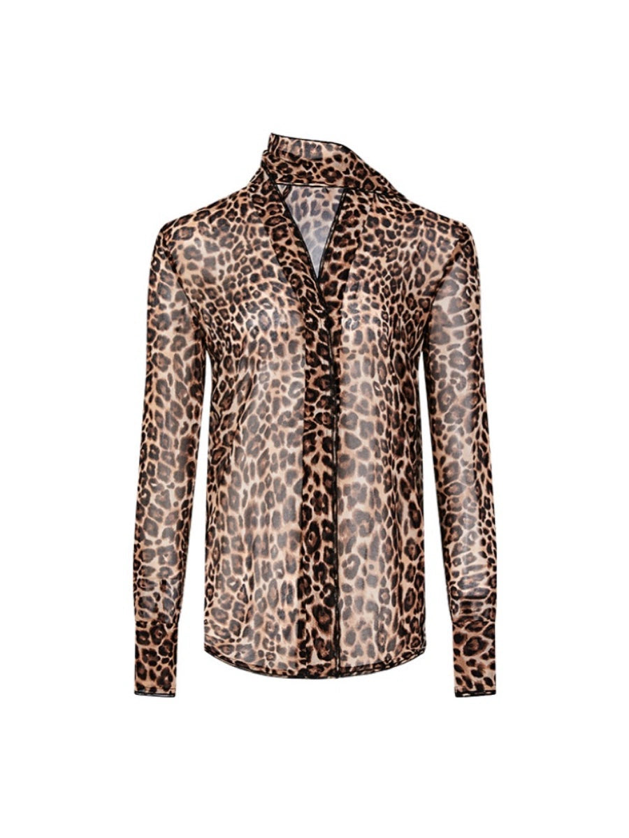 Sheer Leopard Print Slimming Shirt