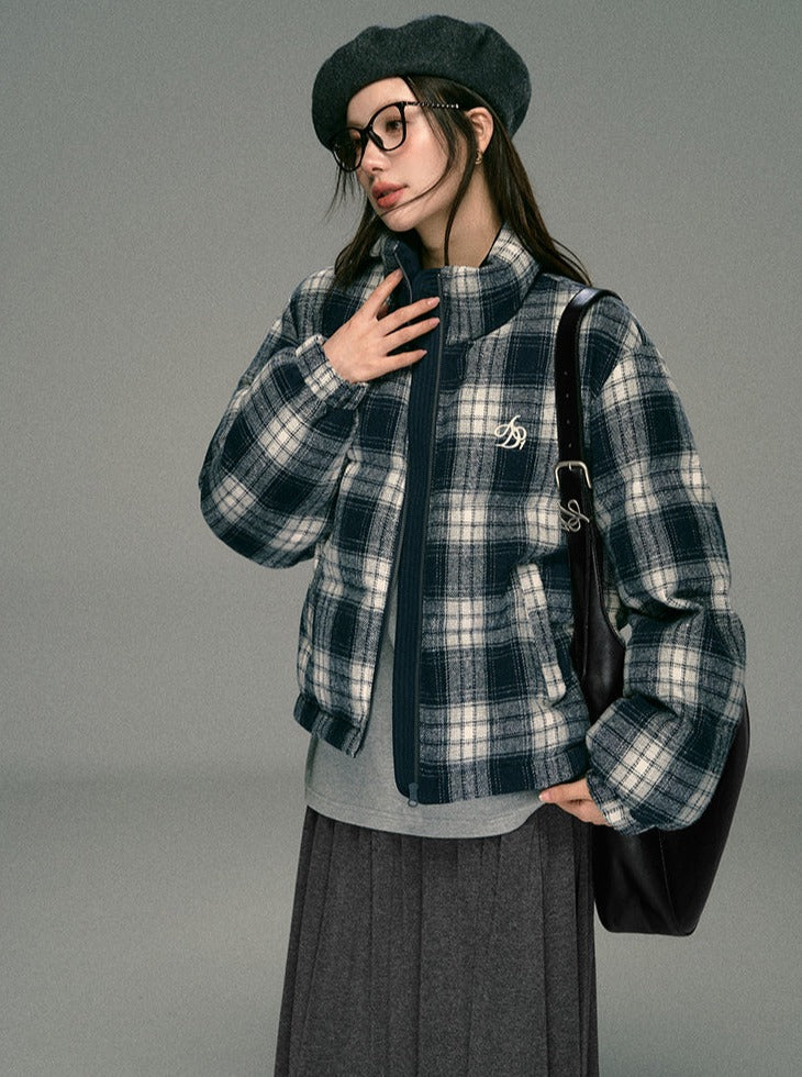 Plaid Fleece Bomber Jacket