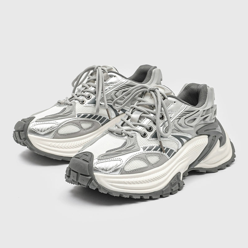 Bold Chunky Futuristic Sneakers with Silver Accents