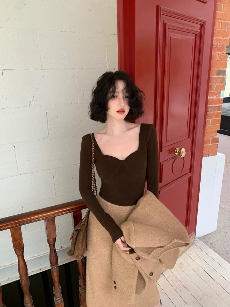 Sweetheart Neck Long Sleeve Top