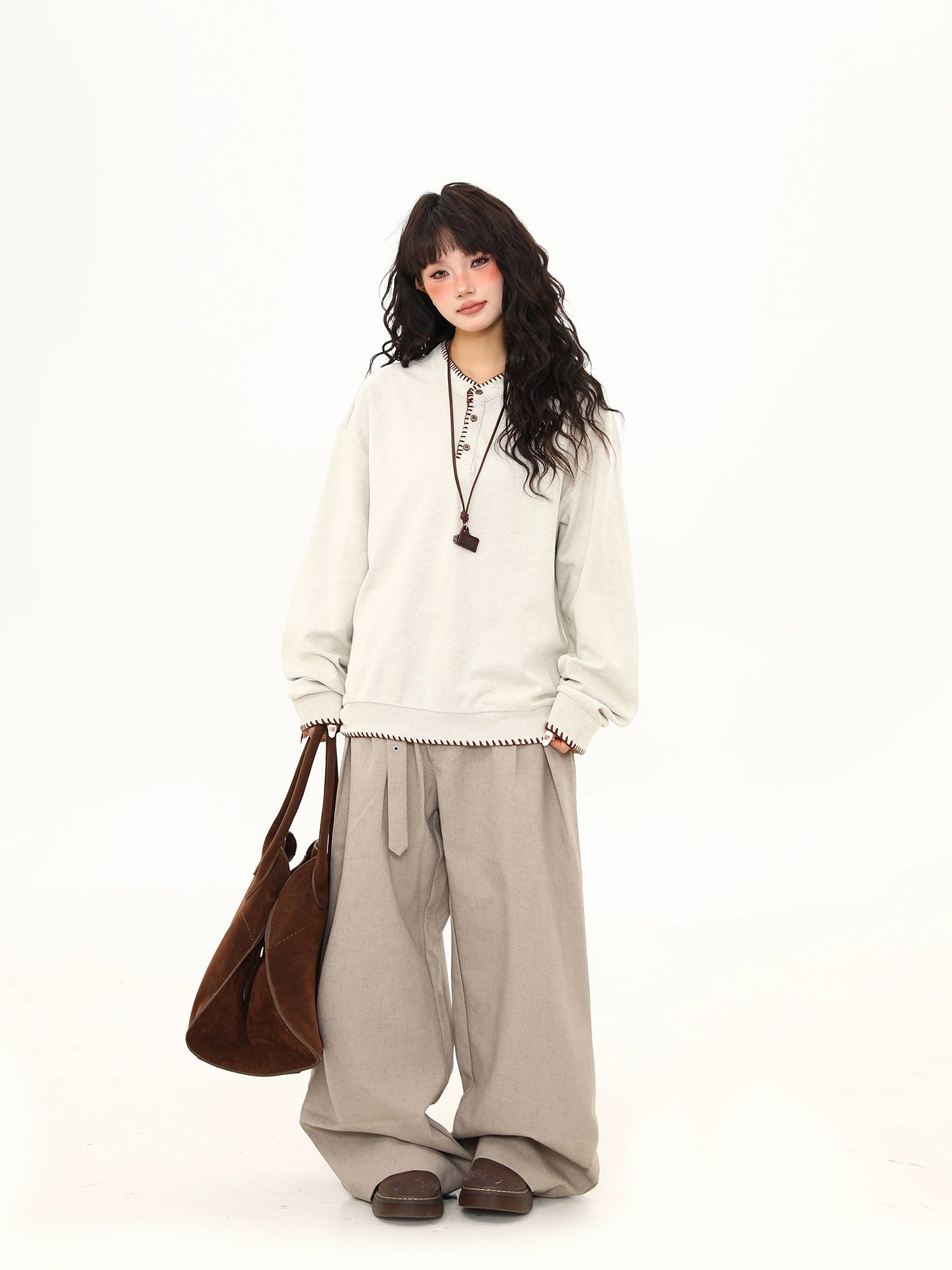 Oat Stitch Henley Sweatshirt