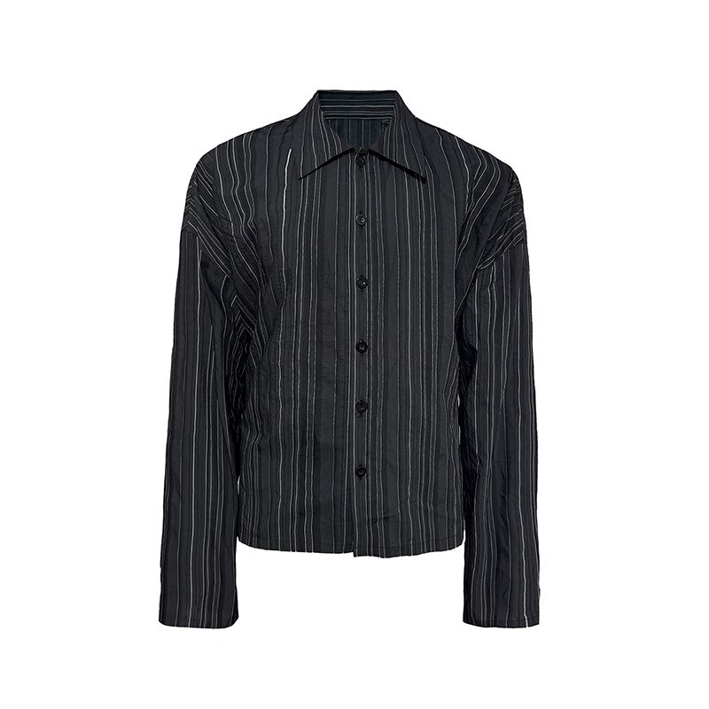 Textured Vertical-Stripe Button Shirt