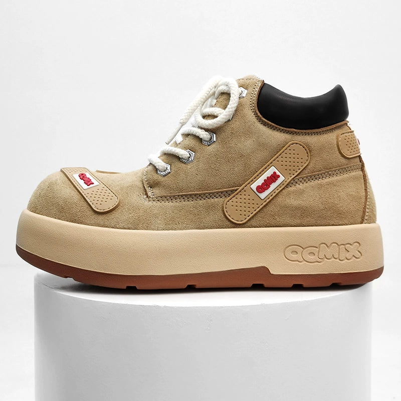 Beige Suede Chunky Platform Sneakers with Gum Sole